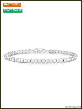 925 Sterling Silver Italian Bead Ball Chain Bracelet Handmade Women 6.5-8 Inch